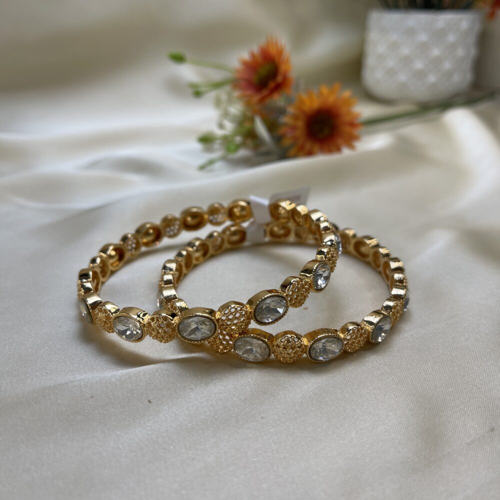 Golden Bangles with White Stones